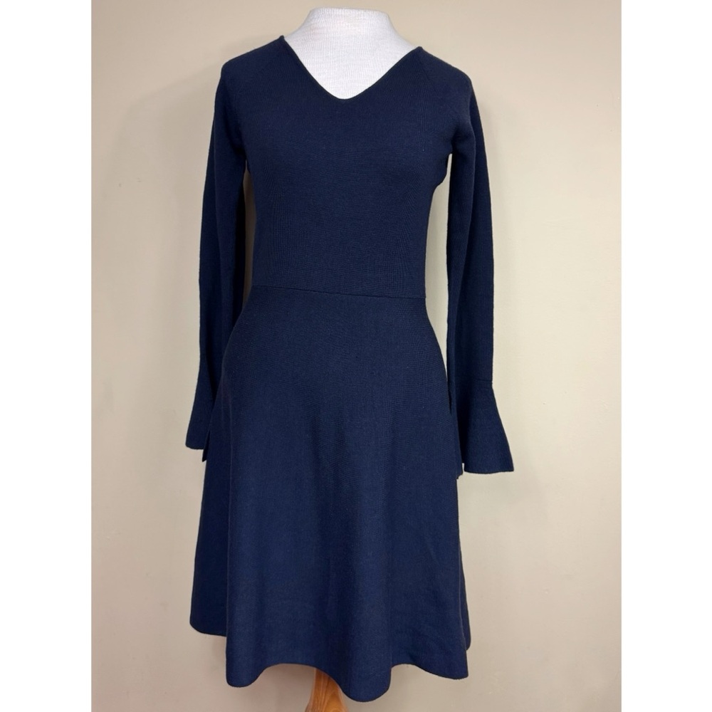 Ann Taylor Double V Flare Sleeve Sweater Dress in Navy Blue Size XS